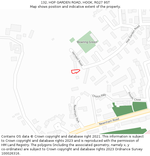 132, HOP GARDEN ROAD, HOOK, RG27 9ST: Location map and indicative extent of plot