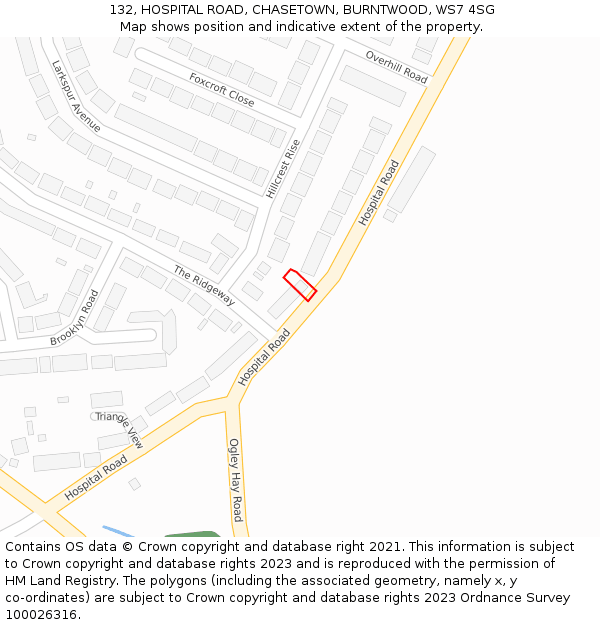 132, HOSPITAL ROAD, CHASETOWN, BURNTWOOD, WS7 4SG: Location map and indicative extent of plot