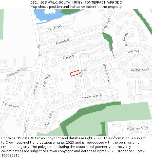 132, INGS WALK, SOUTH KIRKBY, PONTEFRACT, WF9 3DQ: Location map and indicative extent of plot