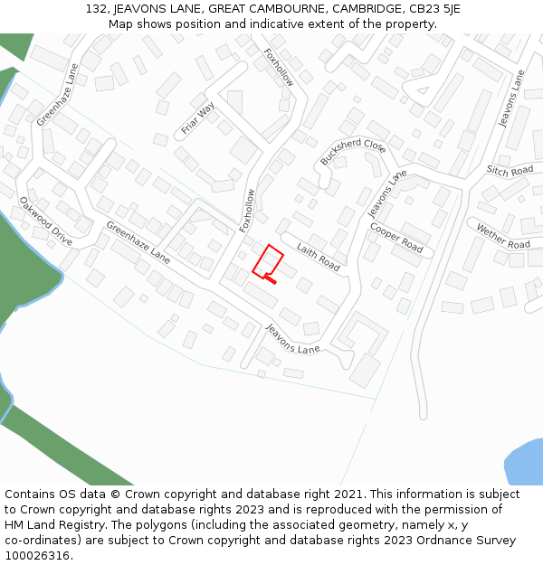 132, JEAVONS LANE, GREAT CAMBOURNE, CAMBRIDGE, CB23 5JE: Location map and indicative extent of plot