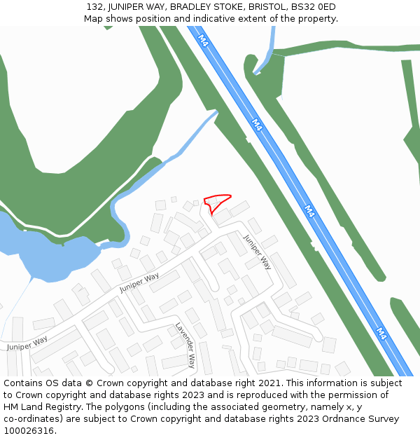 132, JUNIPER WAY, BRADLEY STOKE, BRISTOL, BS32 0ED: Location map and indicative extent of plot