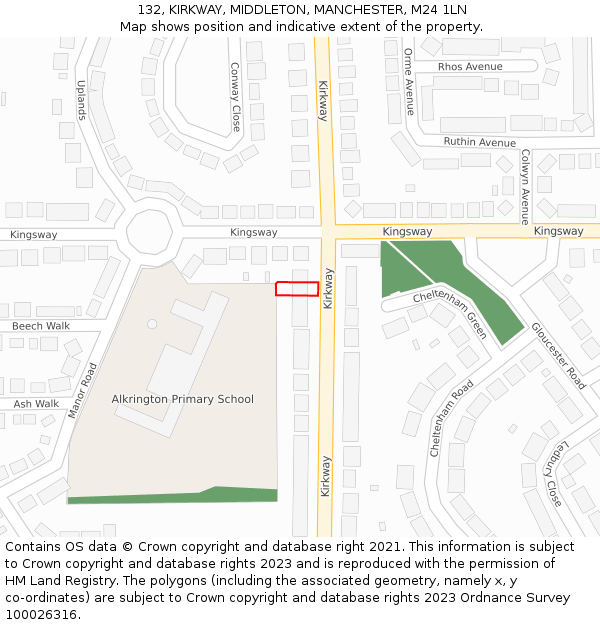 132, KIRKWAY, MIDDLETON, MANCHESTER, M24 1LN: Location map and indicative extent of plot