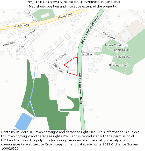 132, LANE HEAD ROAD, SHEPLEY, HUDDERSFIELD, HD8 8DB: Location map and indicative extent of plot