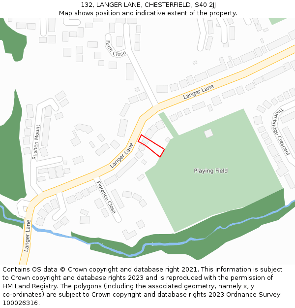 132, LANGER LANE, CHESTERFIELD, S40 2JJ: Location map and indicative extent of plot