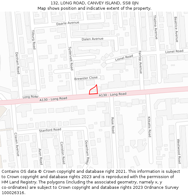 132, LONG ROAD, CANVEY ISLAND, SS8 0JN: Location map and indicative extent of plot