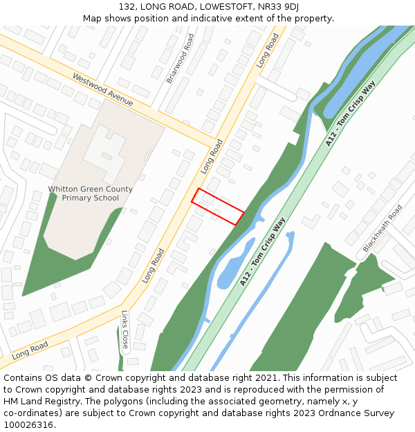 132, LONG ROAD, LOWESTOFT, NR33 9DJ: Location map and indicative extent of plot