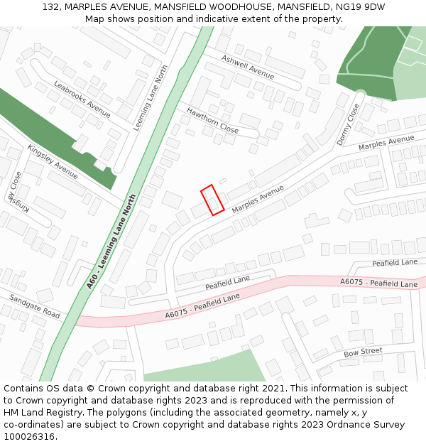 132, MARPLES AVENUE, MANSFIELD WOODHOUSE, MANSFIELD, NG19 9DW: Location map and indicative extent of plot