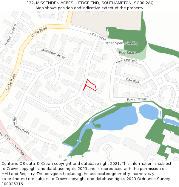 132, MISSENDEN ACRES, HEDGE END, SOUTHAMPTON, SO30 2AQ: Location map and indicative extent of plot