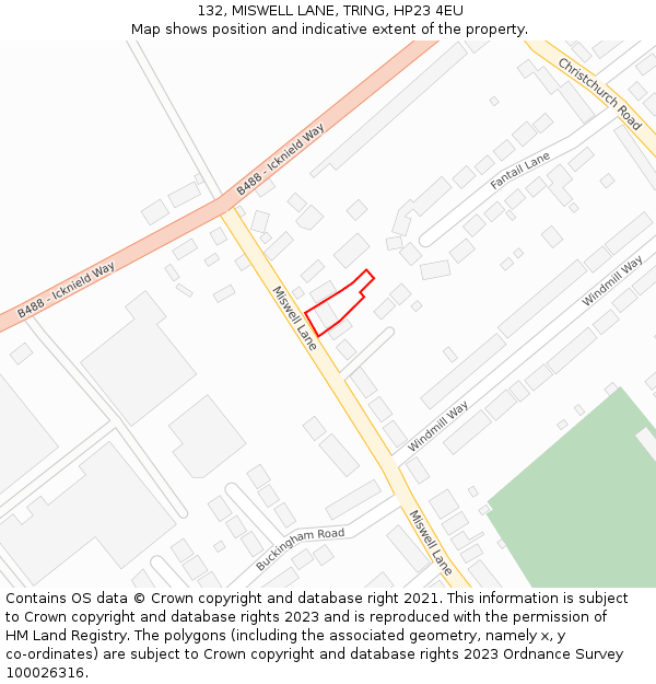 132, MISWELL LANE, TRING, HP23 4EU: Location map and indicative extent of plot