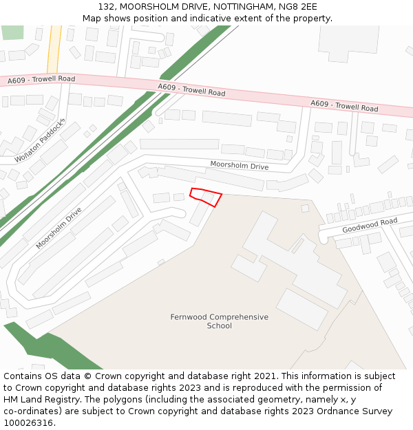 132, MOORSHOLM DRIVE, NOTTINGHAM, NG8 2EE: Location map and indicative extent of plot