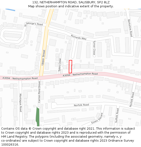 132, NETHERHAMPTON ROAD, SALISBURY, SP2 8LZ: Location map and indicative extent of plot