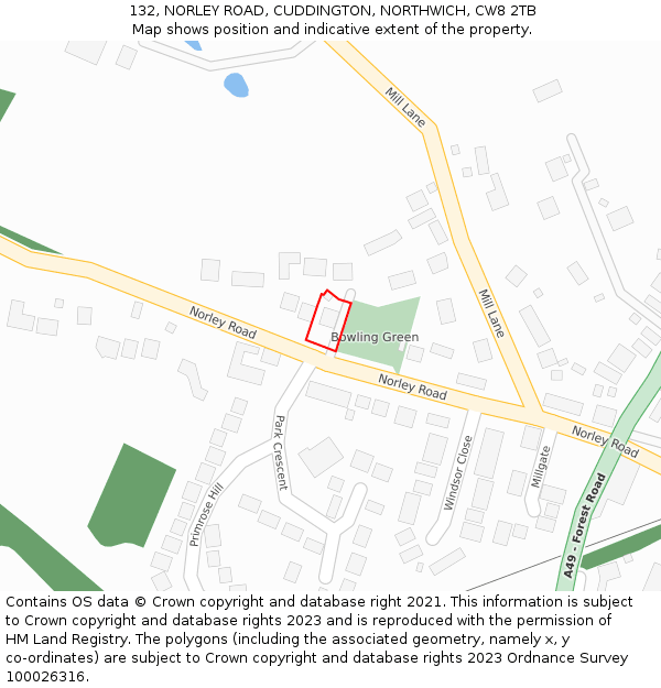 132, NORLEY ROAD, CUDDINGTON, NORTHWICH, CW8 2TB: Location map and indicative extent of plot