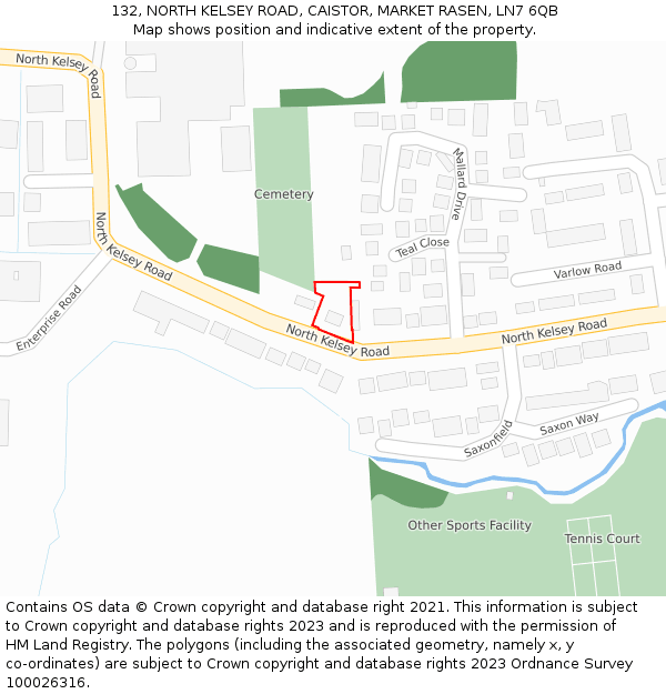 132, NORTH KELSEY ROAD, CAISTOR, MARKET RASEN, LN7 6QB: Location map and indicative extent of plot