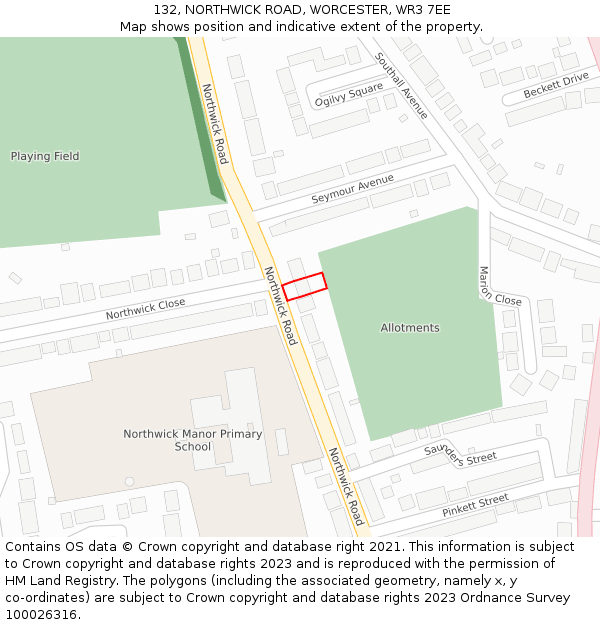132, NORTHWICK ROAD, WORCESTER, WR3 7EE: Location map and indicative extent of plot