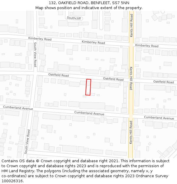 132, OAKFIELD ROAD, BENFLEET, SS7 5NN: Location map and indicative extent of plot