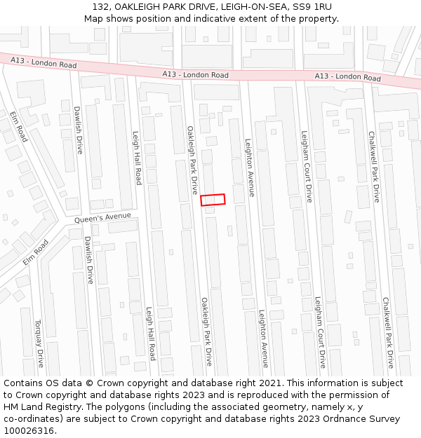 132, OAKLEIGH PARK DRIVE, LEIGH-ON-SEA, SS9 1RU: Location map and indicative extent of plot