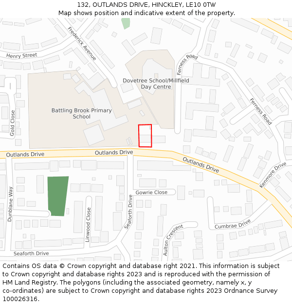 132, OUTLANDS DRIVE, HINCKLEY, LE10 0TW: Location map and indicative extent of plot