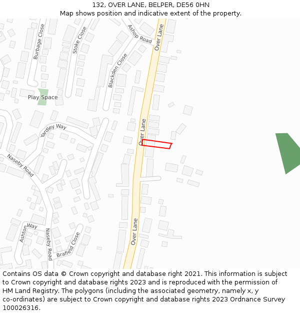 132, OVER LANE, BELPER, DE56 0HN: Location map and indicative extent of plot