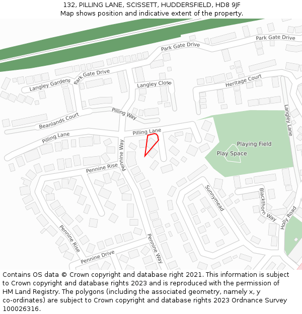 132, PILLING LANE, SCISSETT, HUDDERSFIELD, HD8 9JF: Location map and indicative extent of plot