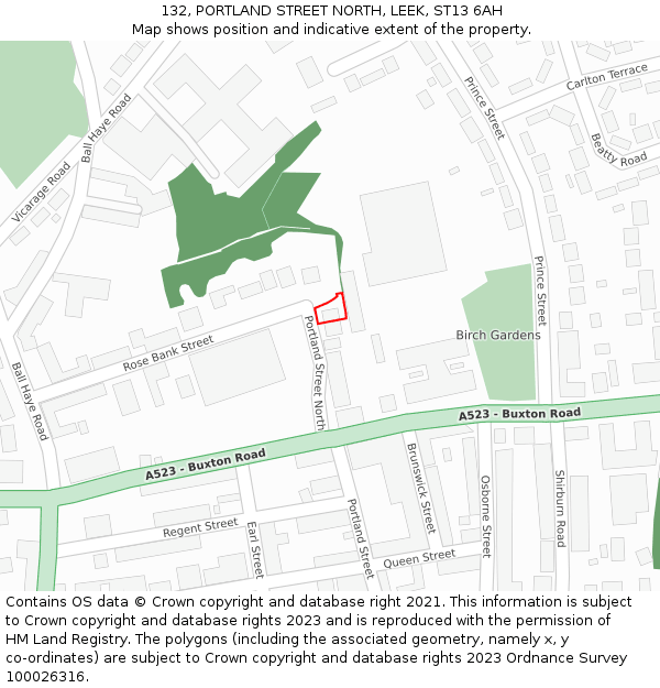 132, PORTLAND STREET NORTH, LEEK, ST13 6AH: Location map and indicative extent of plot