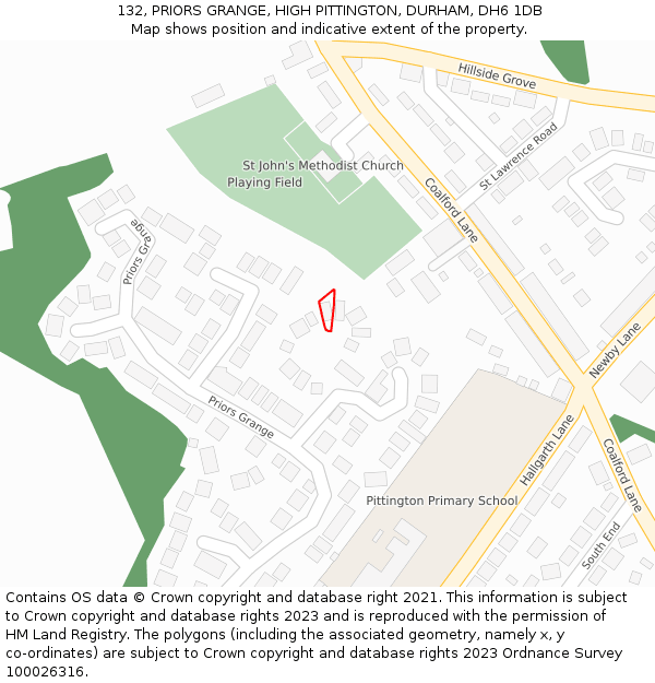 132, PRIORS GRANGE, HIGH PITTINGTON, DURHAM, DH6 1DB: Location map and indicative extent of plot