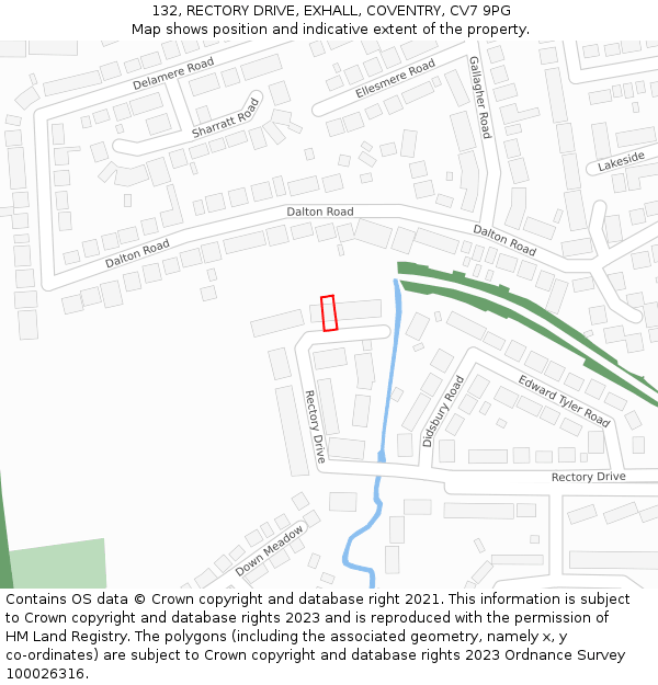 132, RECTORY DRIVE, EXHALL, COVENTRY, CV7 9PG: Location map and indicative extent of plot