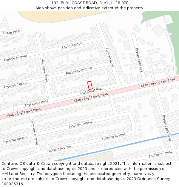 132, RHYL COAST ROAD, RHYL, LL18 3PR: Location map and indicative extent of plot