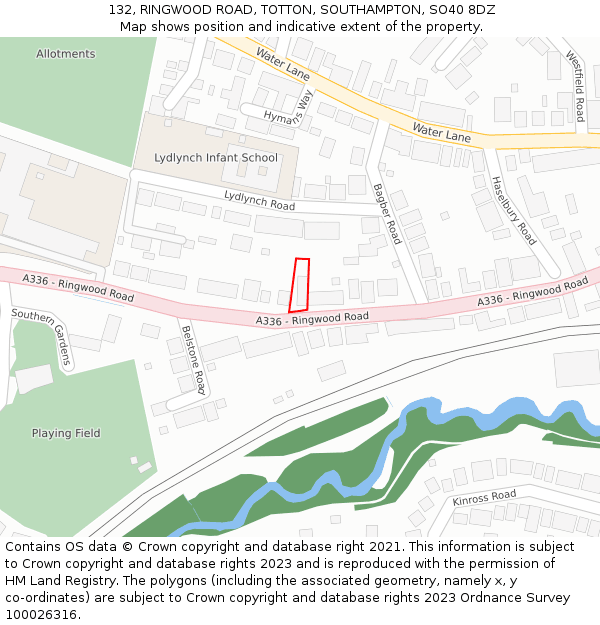 132, RINGWOOD ROAD, TOTTON, SOUTHAMPTON, SO40 8DZ: Location map and indicative extent of plot