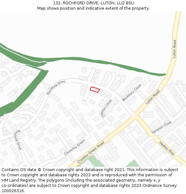 132, ROCHFORD DRIVE, LUTON, LU2 8SU: Location map and indicative extent of plot