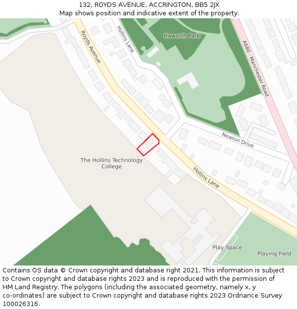 132, ROYDS AVENUE, ACCRINGTON, BB5 2JX: Location map and indicative extent of plot