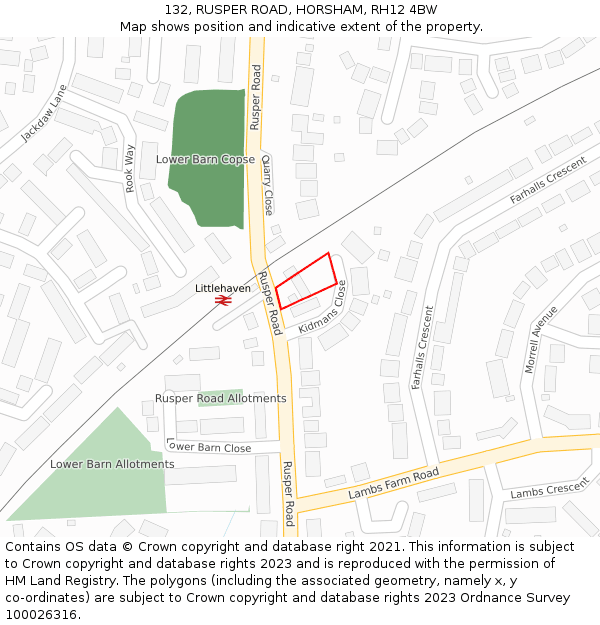 132, RUSPER ROAD, HORSHAM, RH12 4BW: Location map and indicative extent of plot