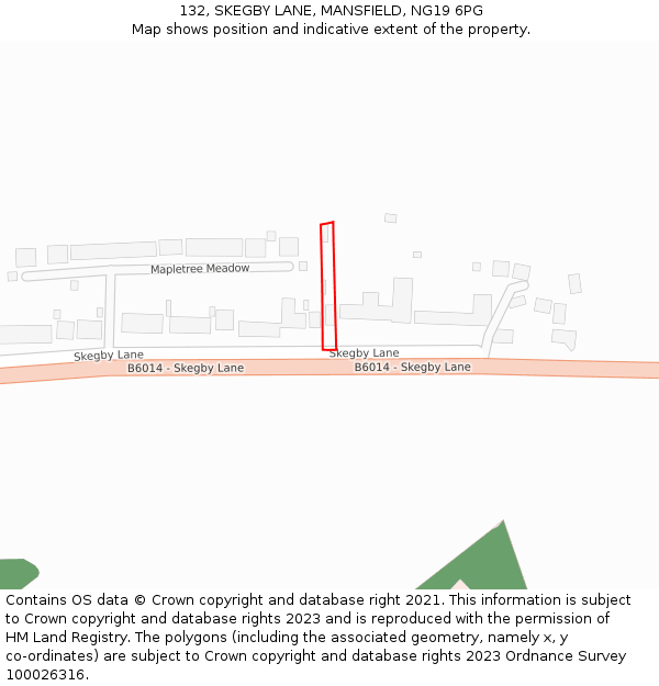 132, SKEGBY LANE, MANSFIELD, NG19 6PG: Location map and indicative extent of plot