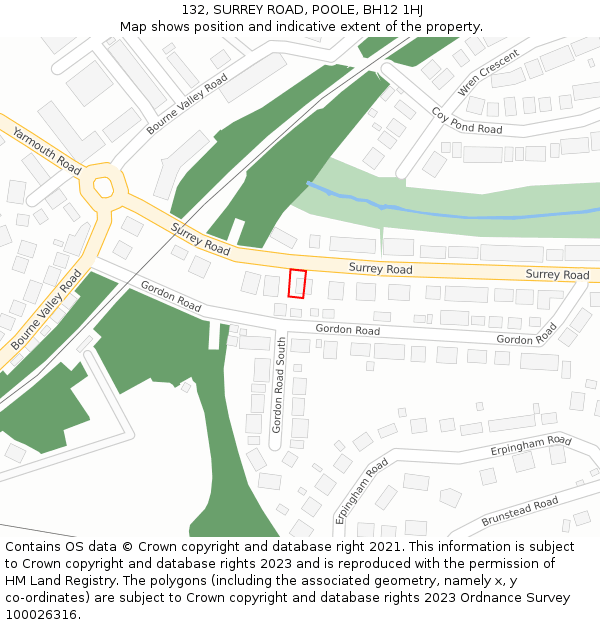 132, SURREY ROAD, POOLE, BH12 1HJ: Location map and indicative extent of plot