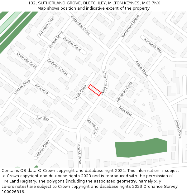 132, SUTHERLAND GROVE, BLETCHLEY, MILTON KEYNES, MK3 7NX: Location map and indicative extent of plot