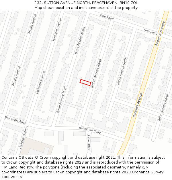 132, SUTTON AVENUE NORTH, PEACEHAVEN, BN10 7QL: Location map and indicative extent of plot