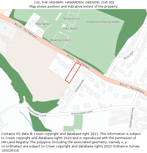 132, THE HIGHWAY, HAWARDEN, DEESIDE, CH5 3DJ: Location map and indicative extent of plot