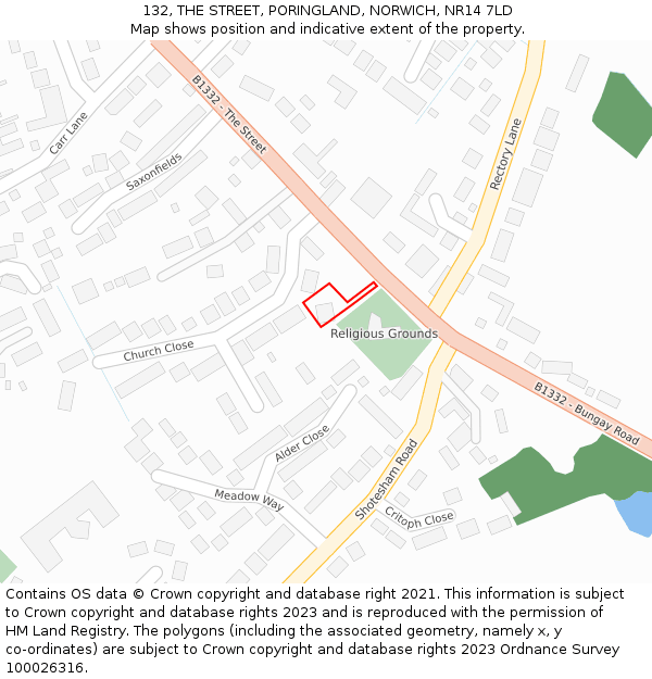 132, THE STREET, PORINGLAND, NORWICH, NR14 7LD: Location map and indicative extent of plot