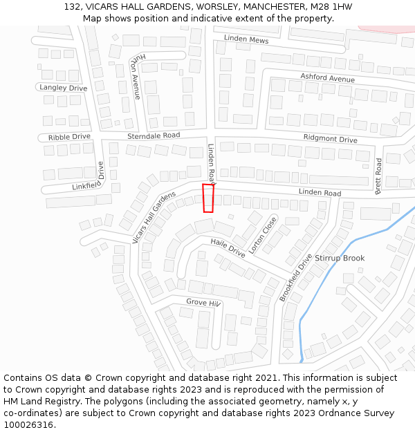 132, VICARS HALL GARDENS, WORSLEY, MANCHESTER, M28 1HW: Location map and indicative extent of plot