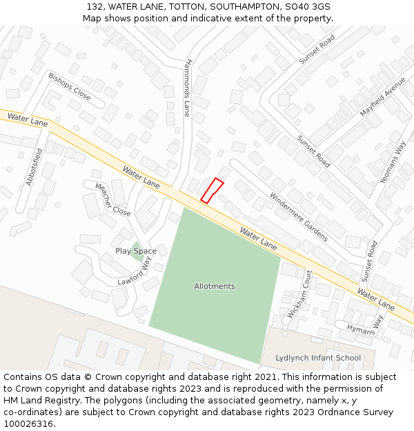 132, WATER LANE, TOTTON, SOUTHAMPTON, SO40 3GS: Location map and indicative extent of plot