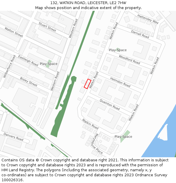 132, WATKIN ROAD, LEICESTER, LE2 7HW: Location map and indicative extent of plot