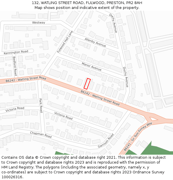 132, WATLING STREET ROAD, FULWOOD, PRESTON, PR2 8AH: Location map and indicative extent of plot