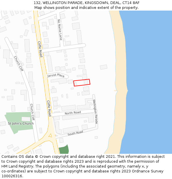 132, WELLINGTON PARADE, KINGSDOWN, DEAL, CT14 8AF: Location map and indicative extent of plot