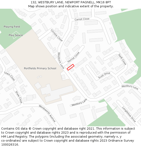 132, WESTBURY LANE, NEWPORT PAGNELL, MK16 8PT: Location map and indicative extent of plot