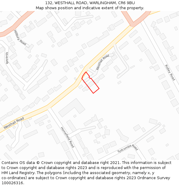 132, WESTHALL ROAD, WARLINGHAM, CR6 9BU: Location map and indicative extent of plot