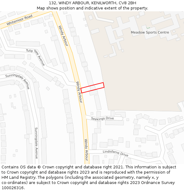 132, WINDY ARBOUR, KENILWORTH, CV8 2BH: Location map and indicative extent of plot