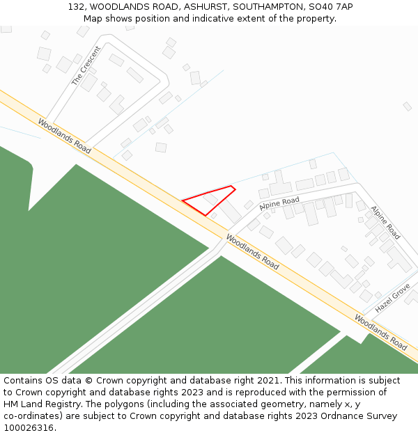 132, WOODLANDS ROAD, ASHURST, SOUTHAMPTON, SO40 7AP: Location map and indicative extent of plot