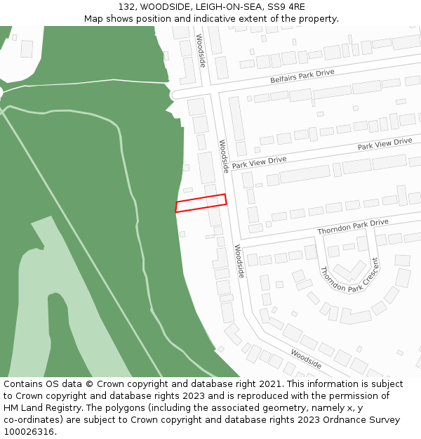 132, WOODSIDE, LEIGH-ON-SEA, SS9 4RE: Location map and indicative extent of plot