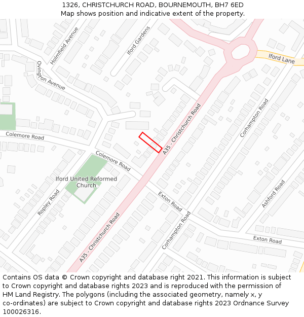 1326, CHRISTCHURCH ROAD, BOURNEMOUTH, BH7 6ED: Location map and indicative extent of plot