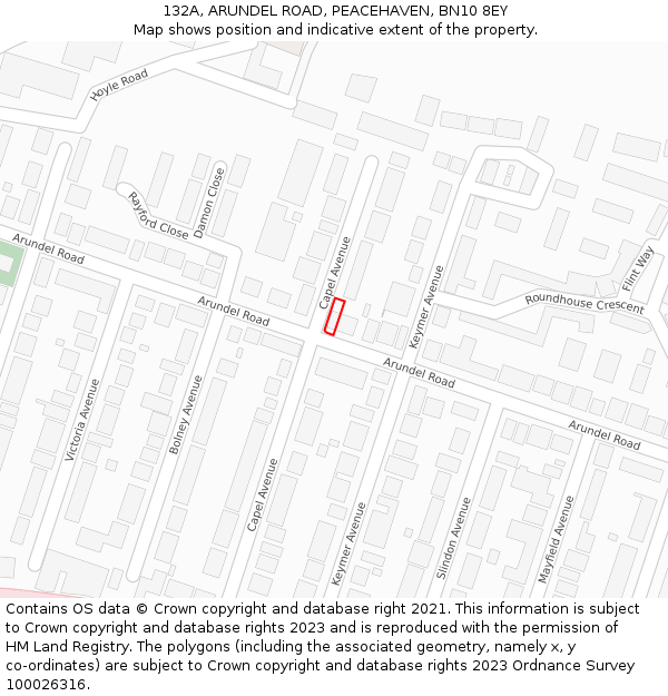 132A, ARUNDEL ROAD, PEACEHAVEN, BN10 8EY: Location map and indicative extent of plot