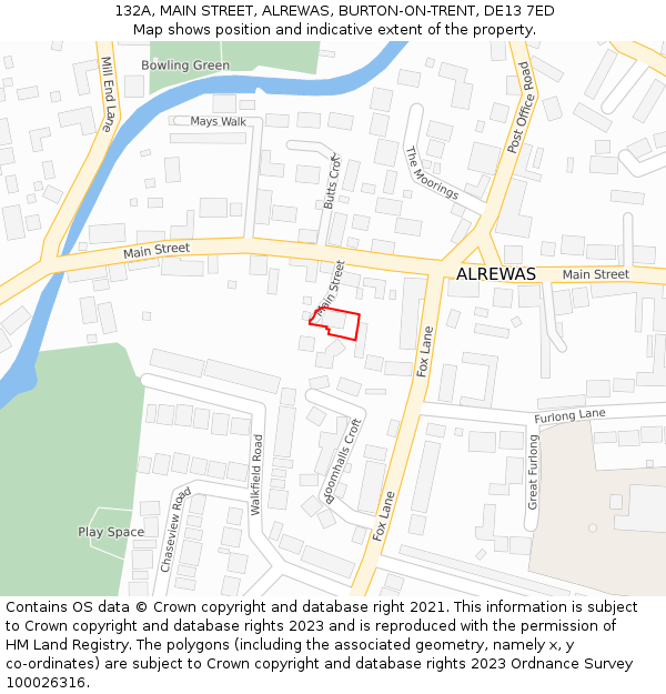 132A, MAIN STREET, ALREWAS, BURTON-ON-TRENT, DE13 7ED: Location map and indicative extent of plot